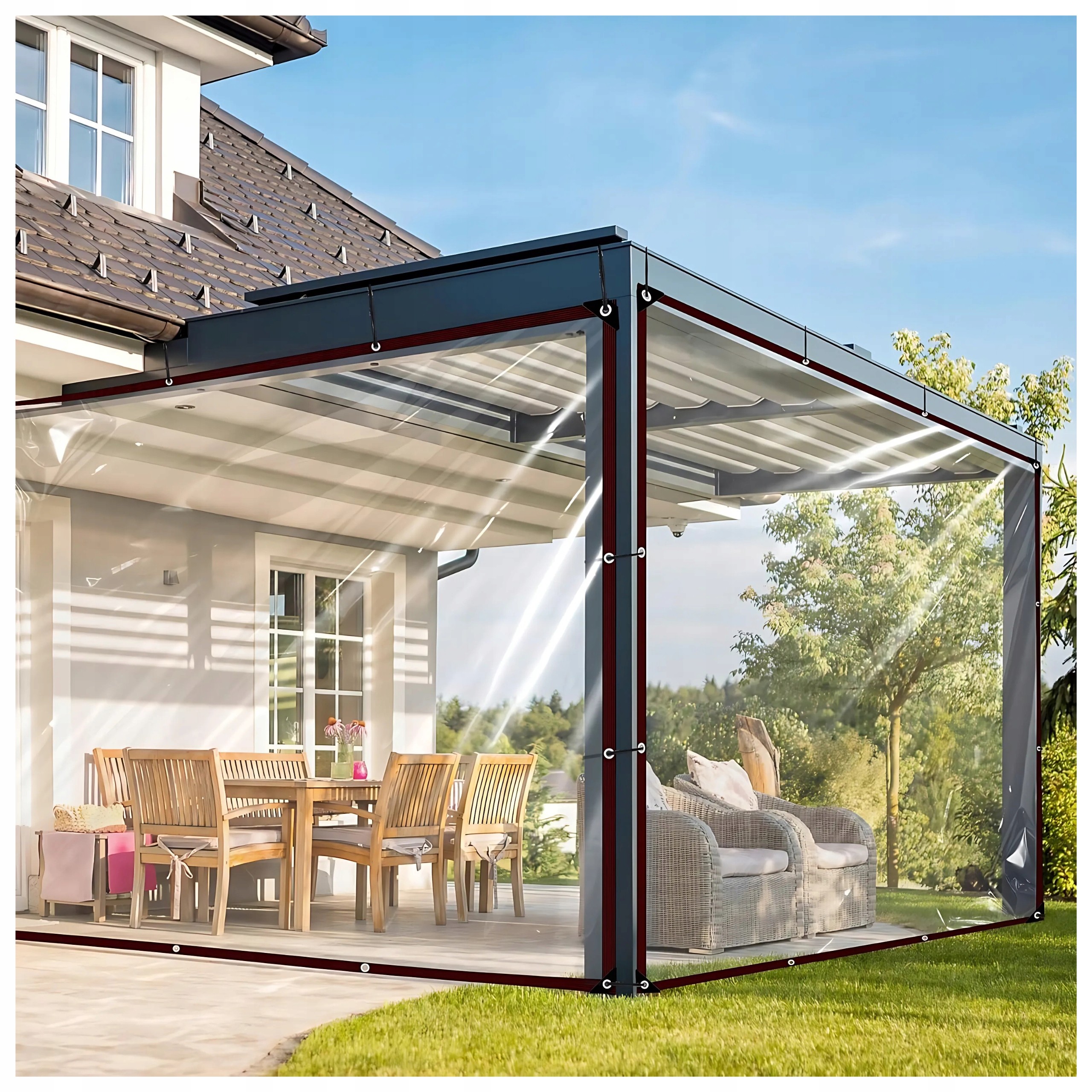 Transparentná Terasová Plachta s Očkami 2x2m, Vodoodolná a Anti-UV
